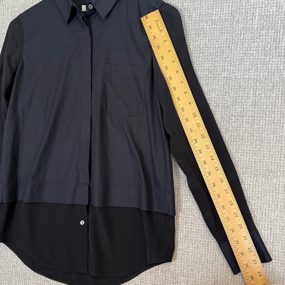 Vince‎ Silk Combo Mixed Media Button Down Long Sleeve Top Black Sz 2 - Picture 8 of 12